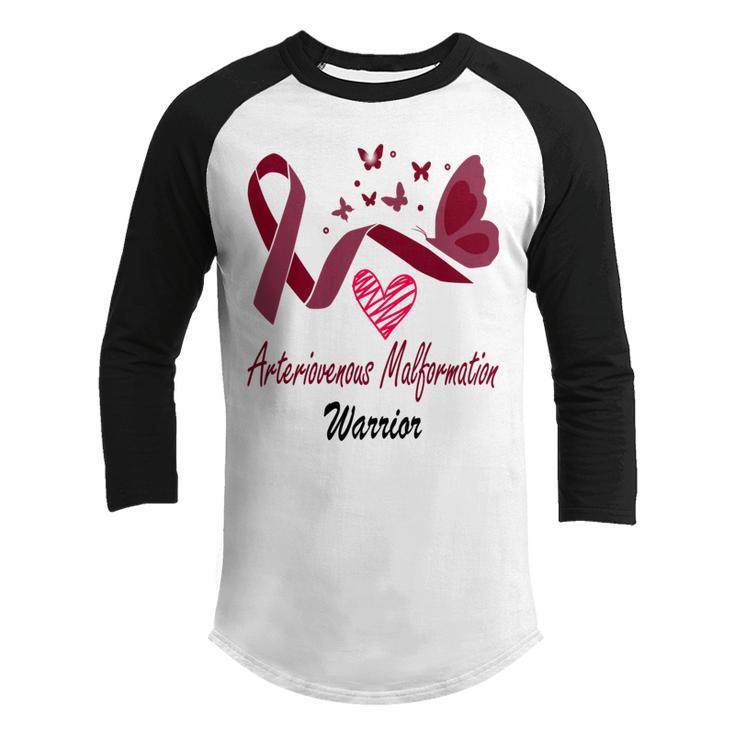 Arteriovenous Malformation Warrior Butterfly  Funny Unicorn Burgundy Ribbon  Arteriovenous Malformation Support  Arteriovenous Malformation Awareness Youth Raglan Shirt