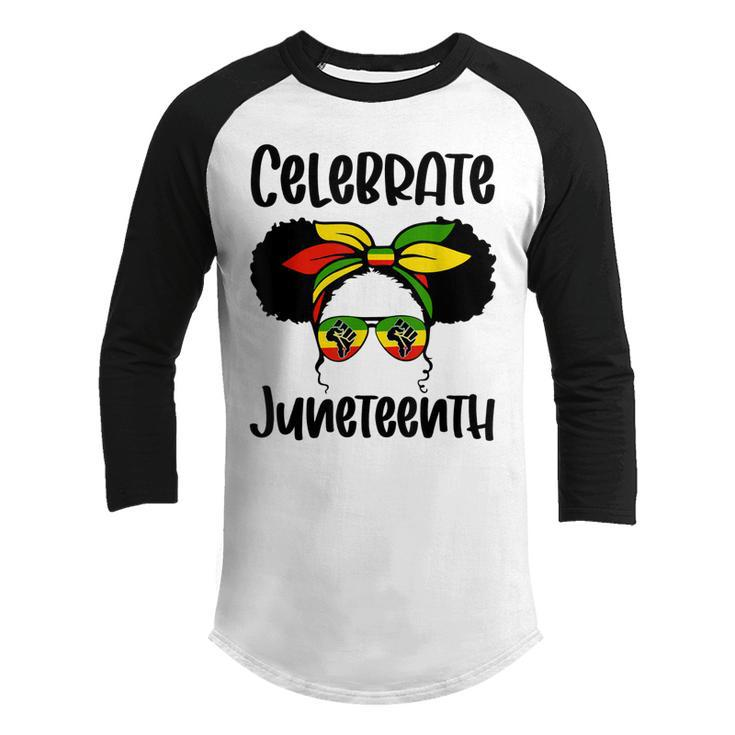 Black Kid African American Messy Bun Celebrate Juneteenth  Youth Raglan Shirt