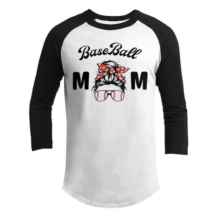 Bleached Baseball Mom Messy Bun Player Mom Mothers Day Youth Raglan Shirt