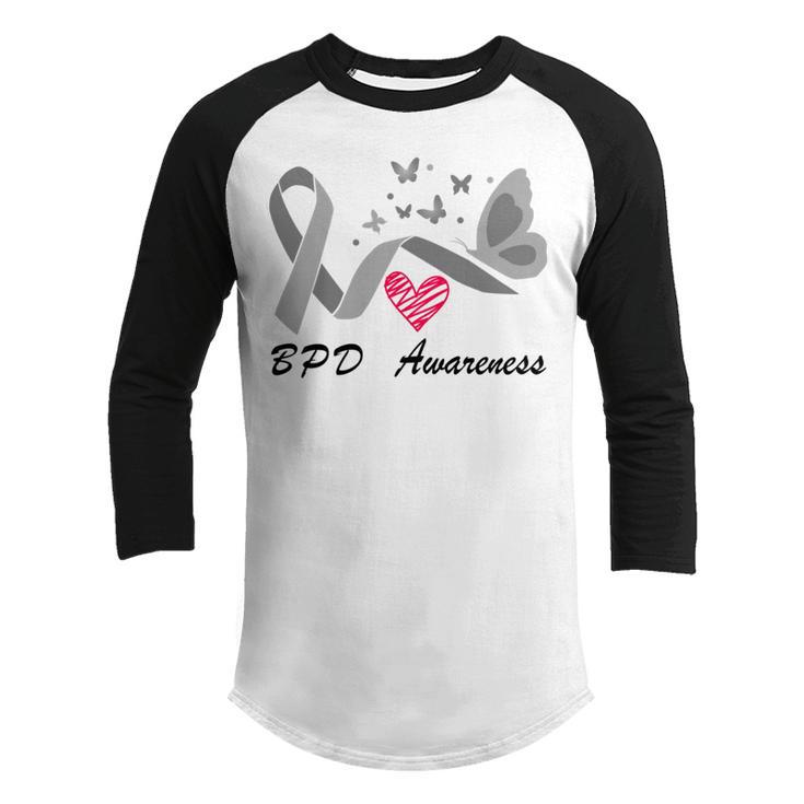 Borderline Personality Disorder Bpd Awareness Butterfly  Grey Ribbon  Borderline Personality Disorder  Bpd Awareness Youth Raglan Shirt