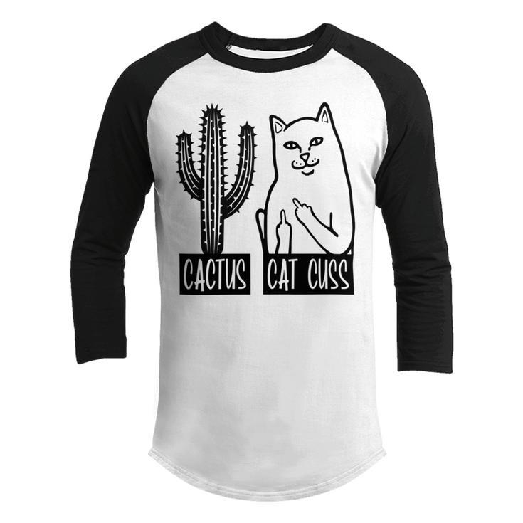 Cat Cuss Cactus Funny Cat Joke Youth Raglan Shirt