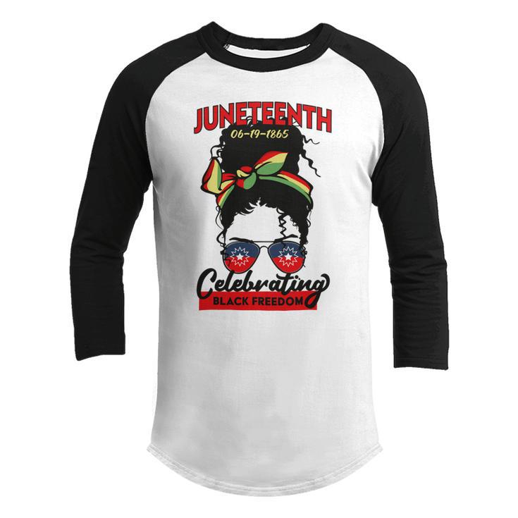 Free-Ish Juneteenth Celebrate Black Freedom Free-Ish 1865 Messy Bun Afro Mom Youth Raglan Shirt