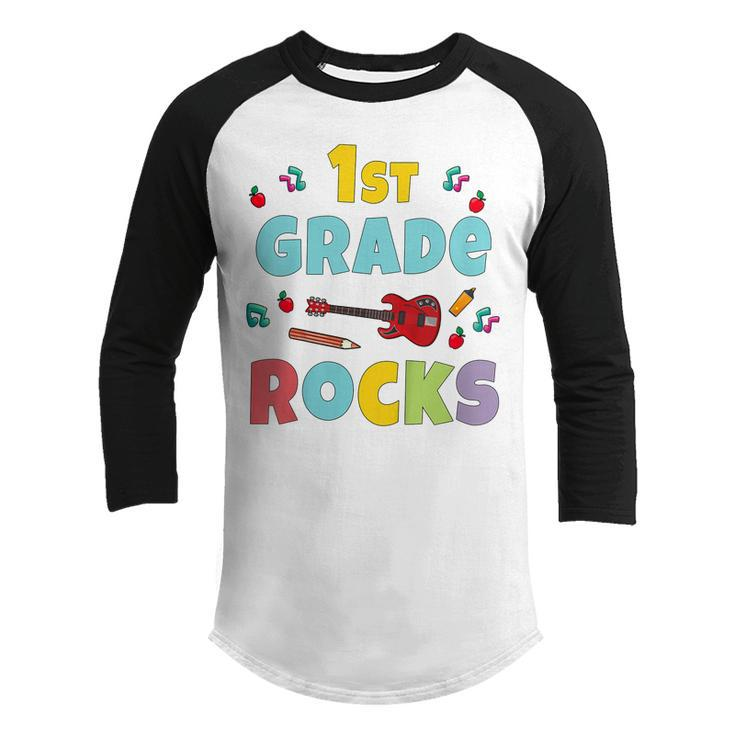 Kids 1St Grade Rocks 1St Day Of School Back To School Guitar Cute  Youth Raglan Shirt