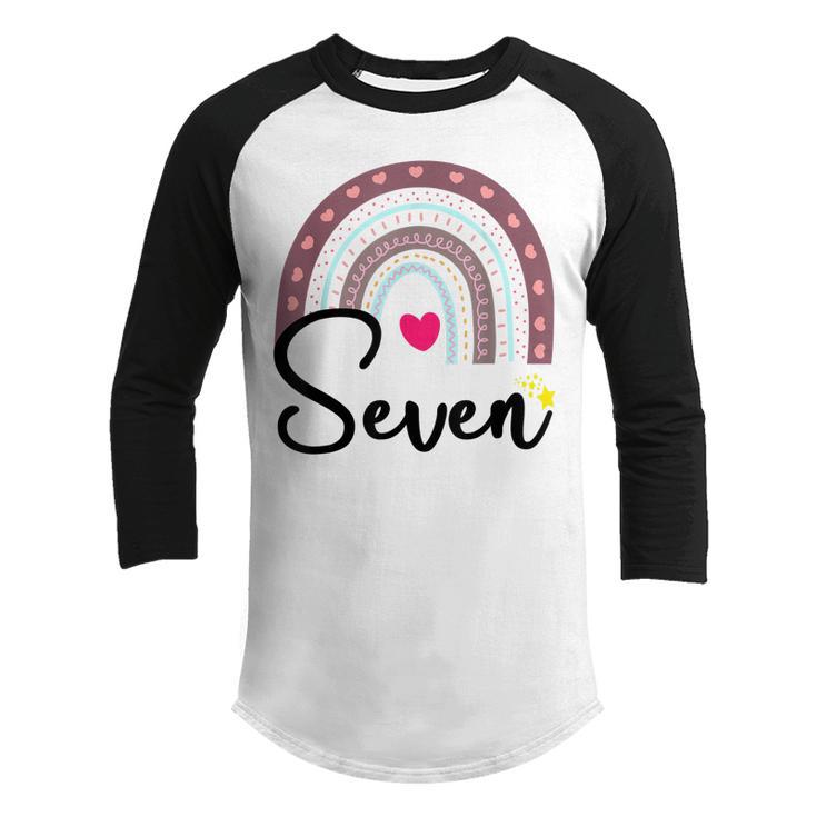 Kids 7Th Birthday Rainbow Party Kids Seven Year Old  Youth Raglan Shirt