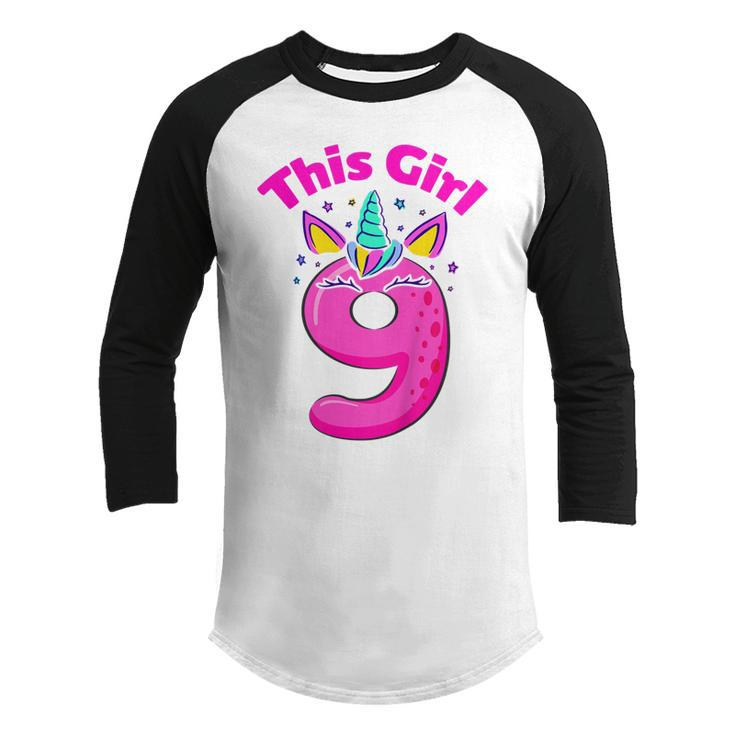 Kids Its My 9Th Birthday Happy 9 Years Old Unicorn Girls Party  Youth Raglan Shirt