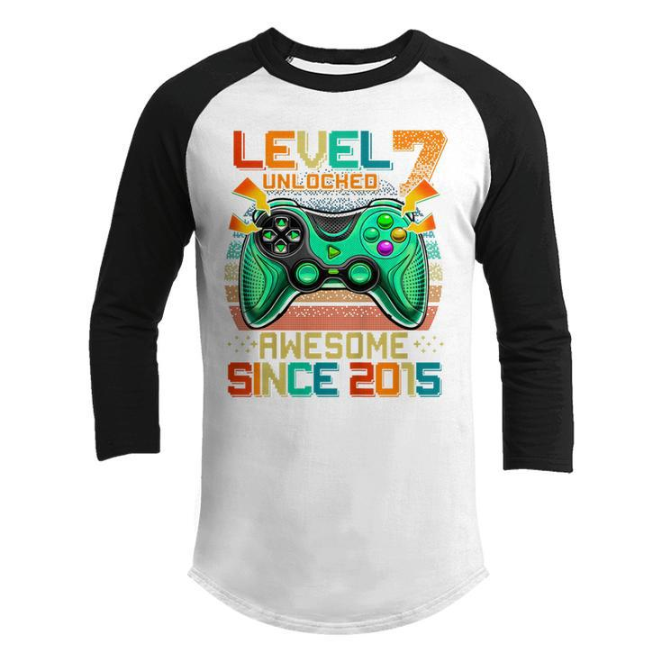 Kids Level 7 Unlocked Awesome 2015 Video Game 7Th Birthday Boy  Youth Raglan Shirt