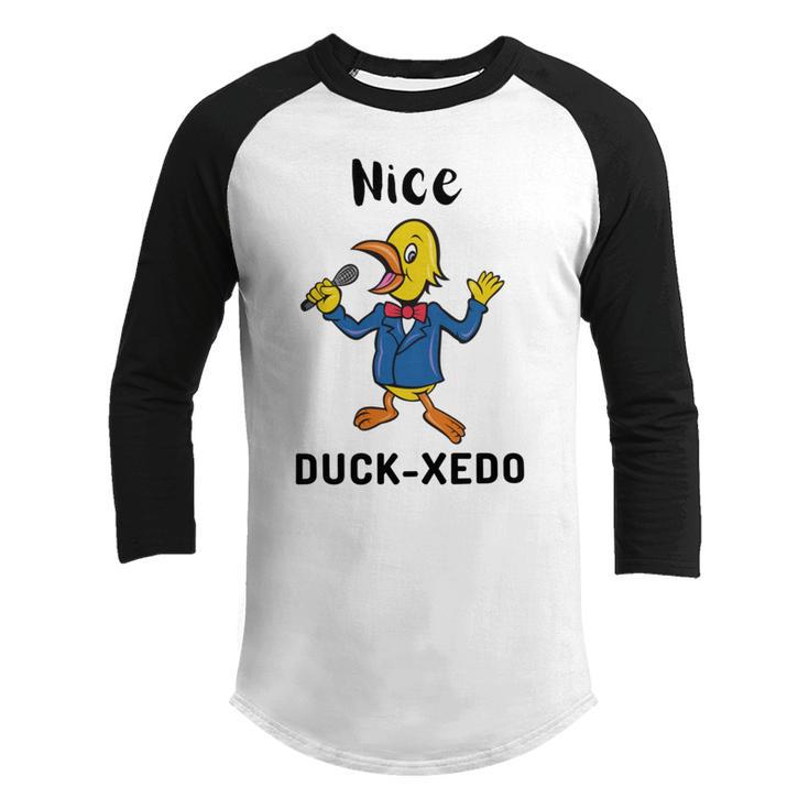 Nice Duckxedo  Duck Puns  Quack Puns  Duck Jokes Puns  Funny Duck Puns  Duck Related Puns Youth Raglan Shirt