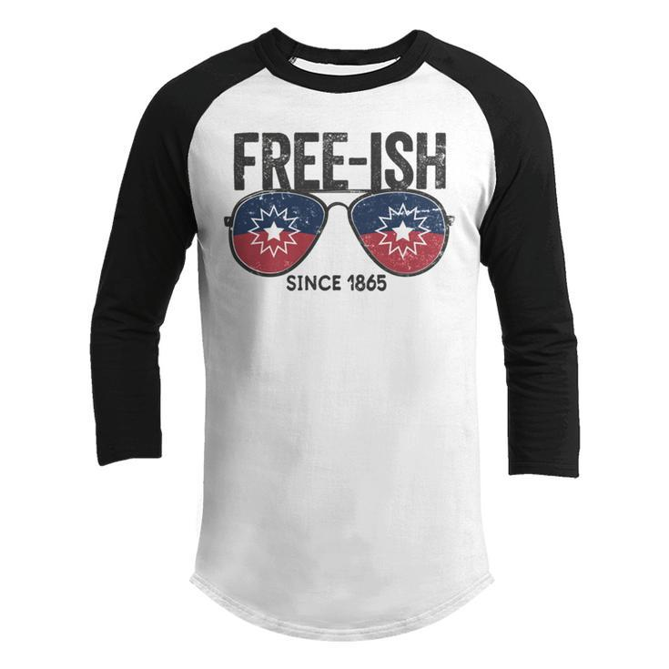 Premium Free-Ish Juneteenth Celebrate Black Freedom Free-Ish 1865 Messy Bun Afro Mom   Youth Raglan Shirt