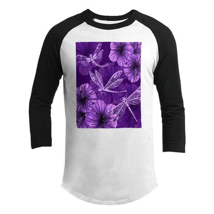 Dragonfly With Hibiscus Youth Raglan Shirt