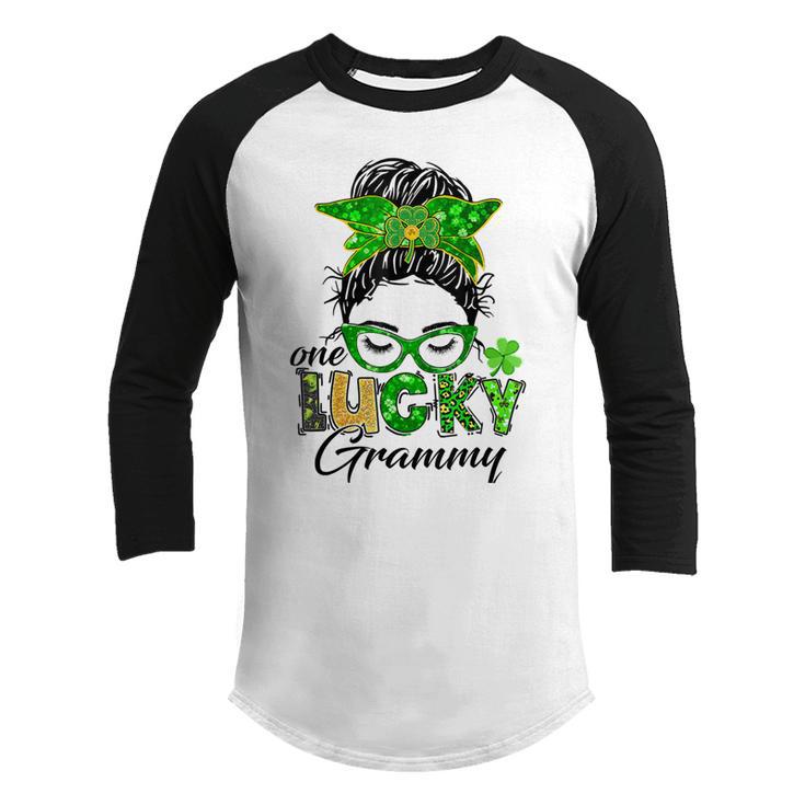 One Lucky Grammy St Patricks Day Messy Bun Mom Irish Youth Raglan Shirt