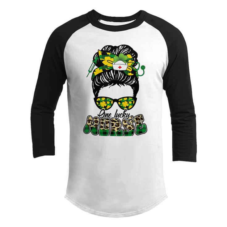 One Lucky Nurse Irish Leopard Messy Bun St Patricks Day Youth Raglan Shirt