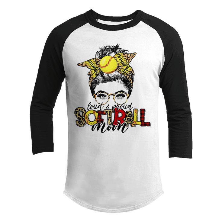 Softball Mom Leopard Mom Messy Hair Bun Mothers Day Youth Raglan Shirt