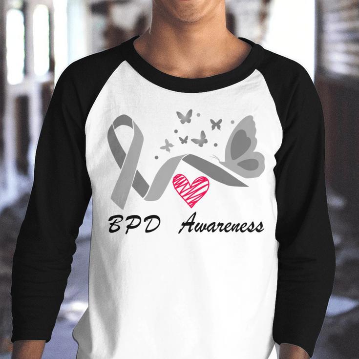 Borderline Personality Disorder Bpd Awareness Butterfly Grey Ribbon Borderline Personality Disorder Bpd Awareness Youth Raglan Shirt