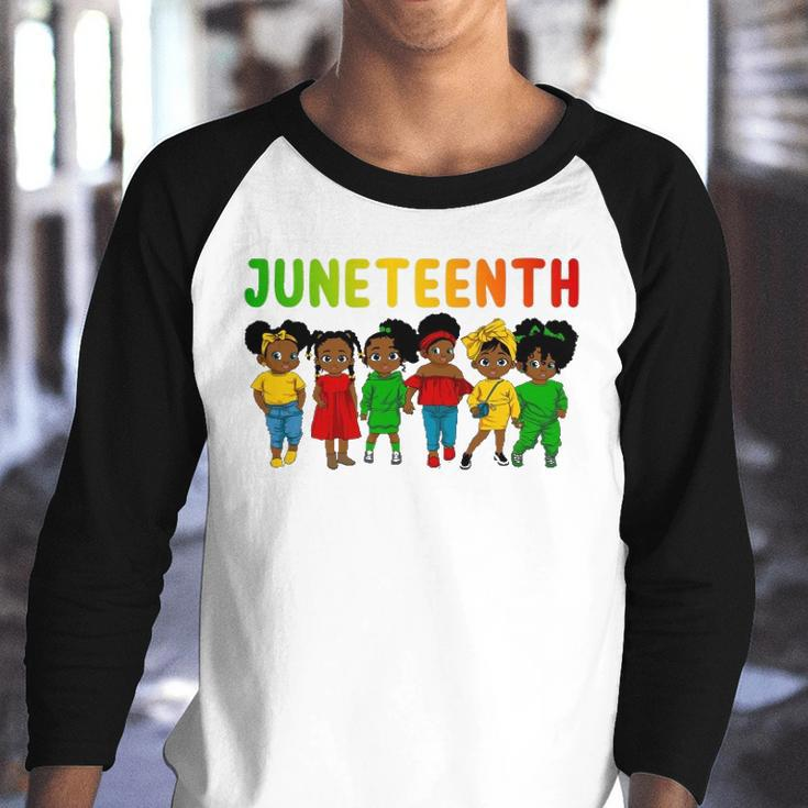 Juneteenth Celebrating 1865 Ancestors Cute Black Girls Kids Youth Raglan Shirt