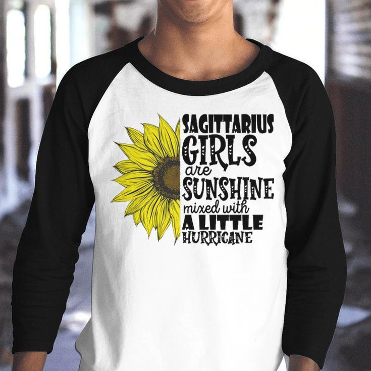 Sagittarius Girls Are Sunshine Mixed With A Little Hurricane V2 Youth Raglan Shirt