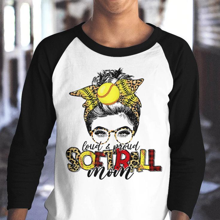 Softball Mom Leopard Mom Messy Hair Bun Mothers Day Youth Raglan Shirt