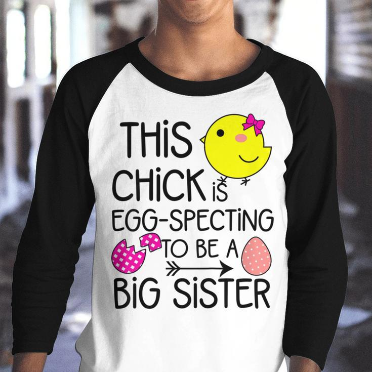 This Chick Is Egg Specting To Be A Big Sister Youth Raglan Shirt