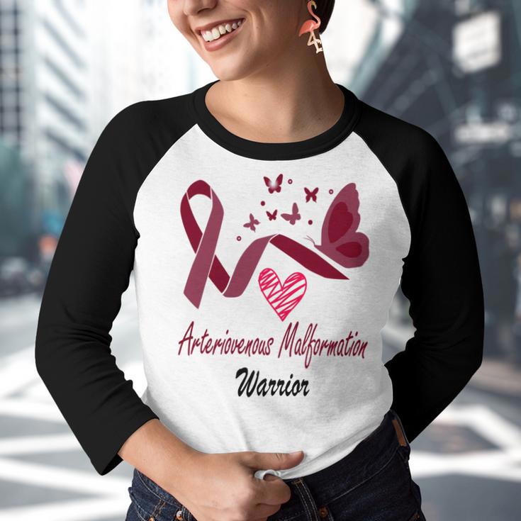 Arteriovenous Malformation Warrior Butterfly Funny Unicorn Burgundy Ribbon Arteriovenous Malformation Support Arteriovenous Malformation Awareness Youth Raglan Shirt