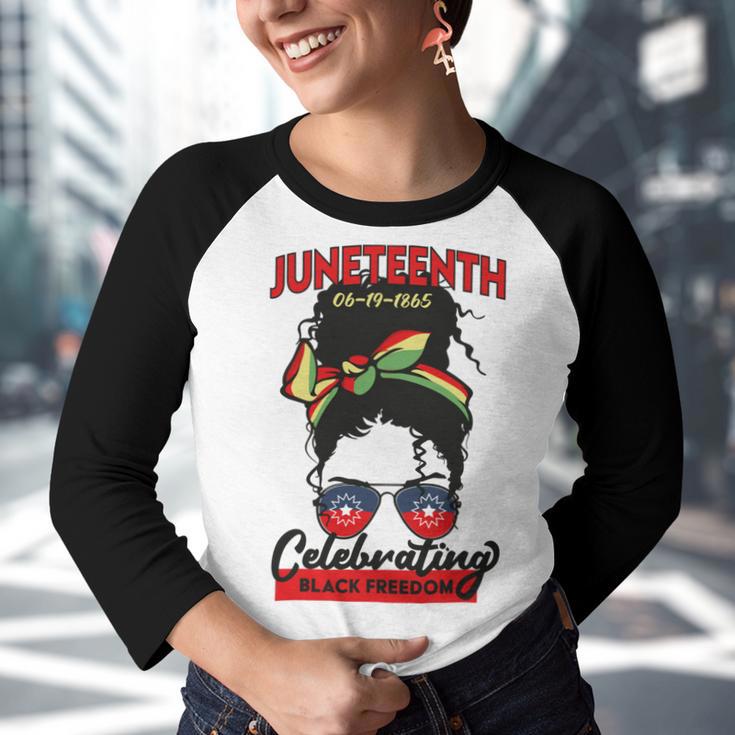 Free-Ish Juneteenth Celebrate Black Freedom Free-Ish 1865 Messy Bun Afro Mom Youth Raglan Shirt