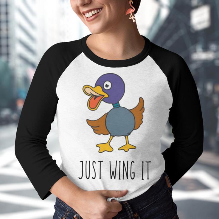 Just Wing It Duck Puns Quack Puns Duck Jokes Puns Funny Duck Puns Duck Related Puns Youth Raglan Shirt