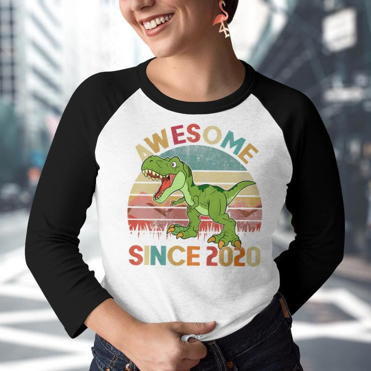 Kids Dinosaur 2Nd Birthday 2 Year Old Awesome Since 2020 Youth Raglan Shirt