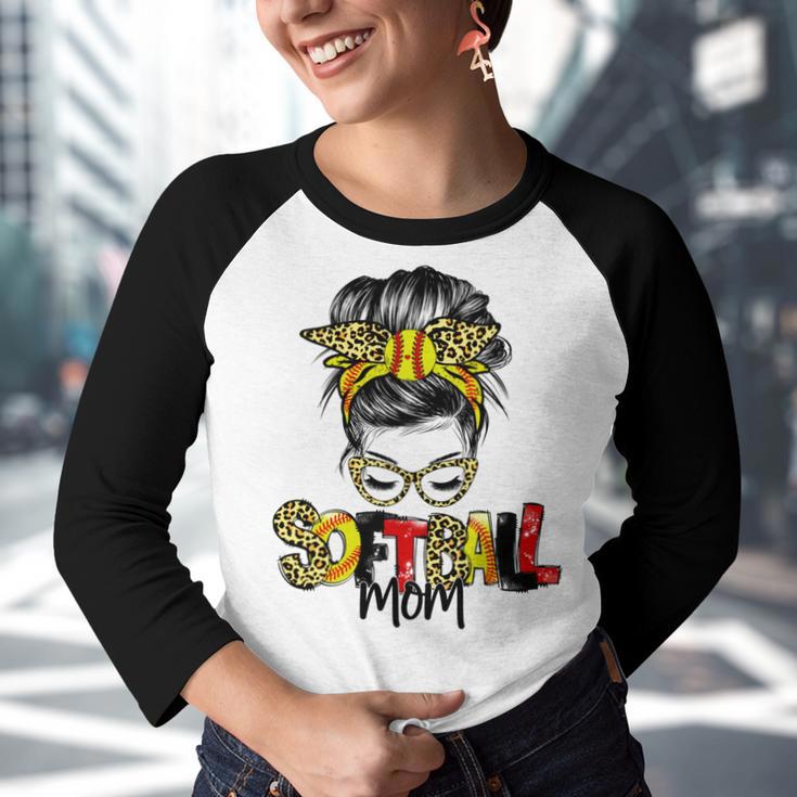 Softball Mom Leopard Messy Bun Ball Mom Mothers Day Youth Raglan Shirt