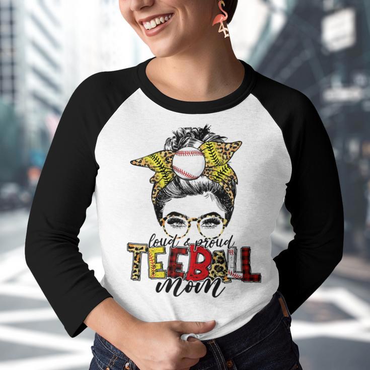 Teeball Mom Leopard Ball Mom Messy Hair Bun Mothers Day Youth Raglan Shirt