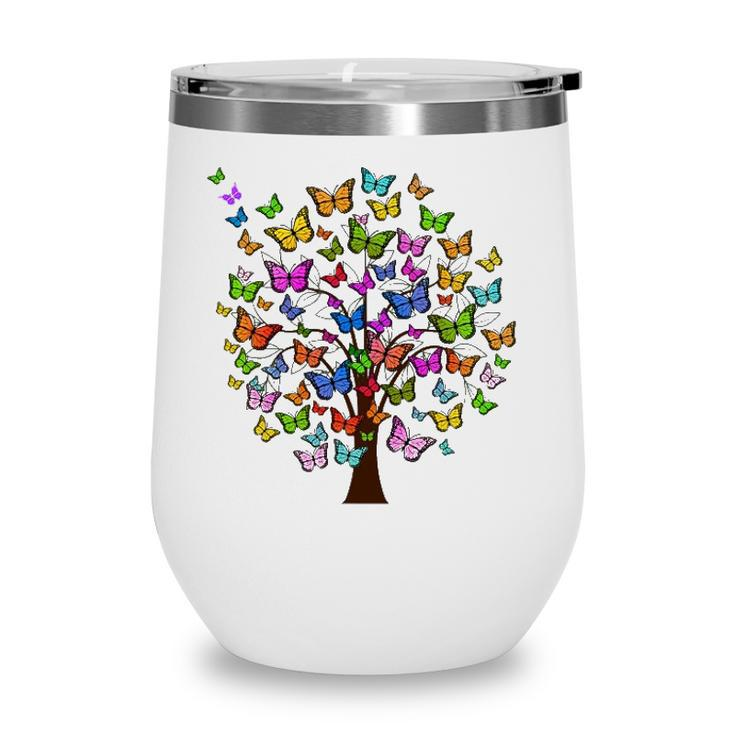 Butterflies On Tree For Butterfly Lovers Wine Tumbler