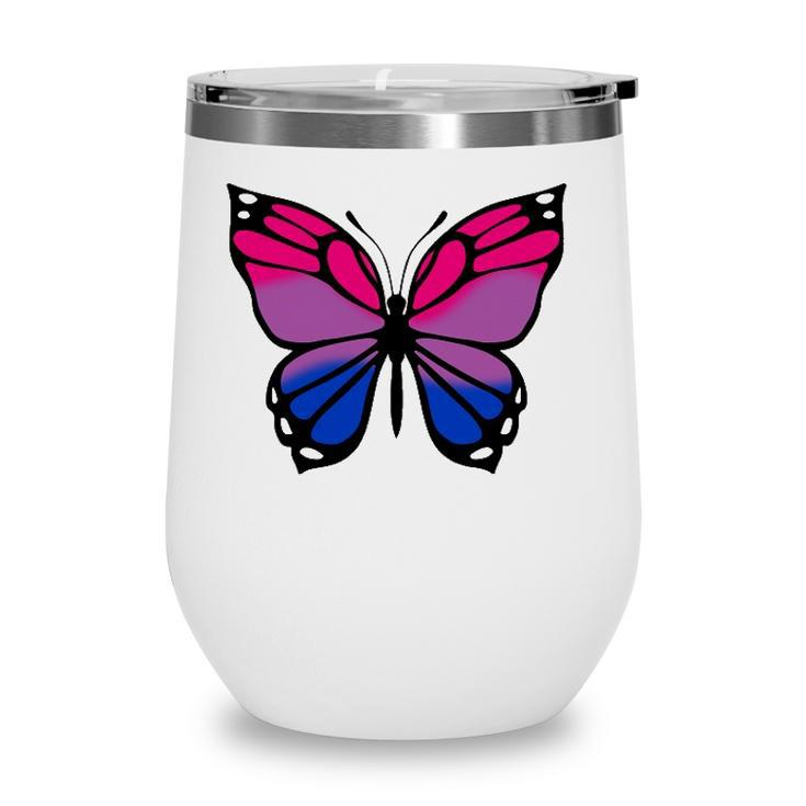 Butterfly With Colors Of The Bisexual Pride Flag Wine Tumbler