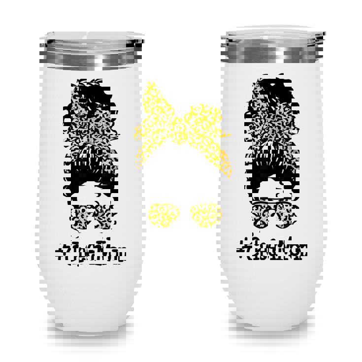 Cheer Mom Leopard Messy Bun Cheerleader Funny Mothers Day  V2 Wine Tumbler