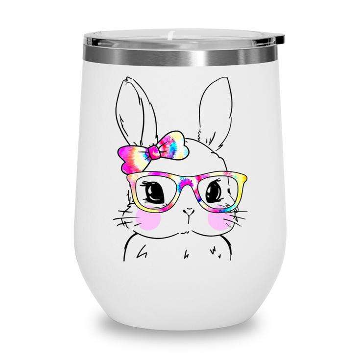 Cute Bunny Rabbit Face Tie Dye Glasses Girl Happy Easter Day Wine Tumbler