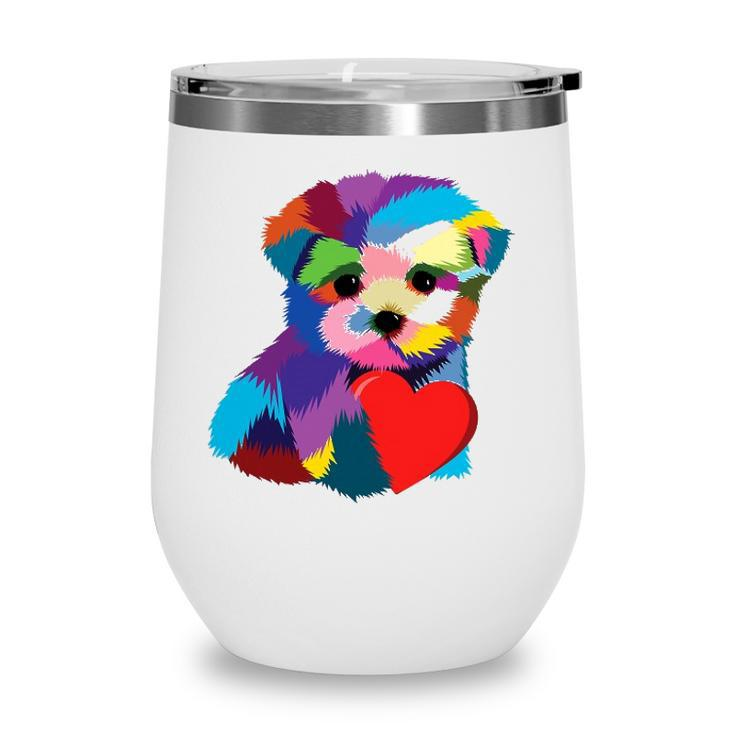 Cute Dog Rescue Gift For Women Men Teens Rainbow Puppy Heart Wine Tumbler