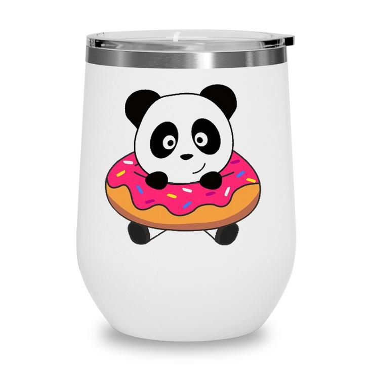 Cute Panda Bear Pandas Donut Sprinkles Wine Tumbler