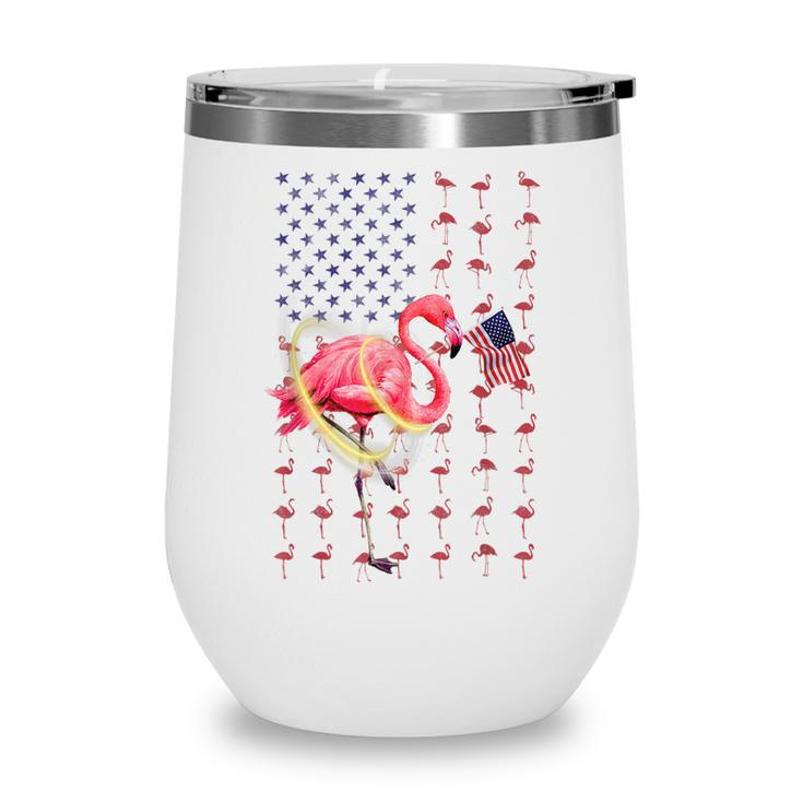 Flamingo American Usa Flag 4Th Of July Patriotic Funny  Wine Tumbler