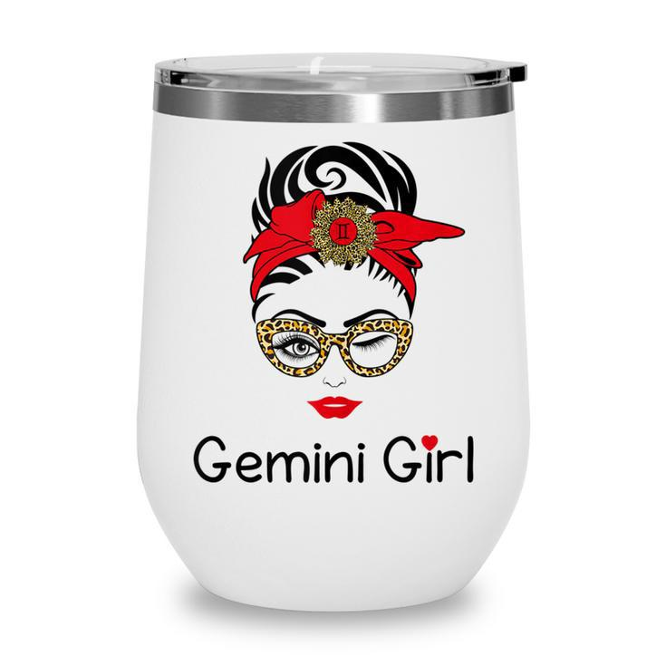Gemini Girl  Leopard Sunflower Zodiac Birthday Girl  Wine Tumbler
