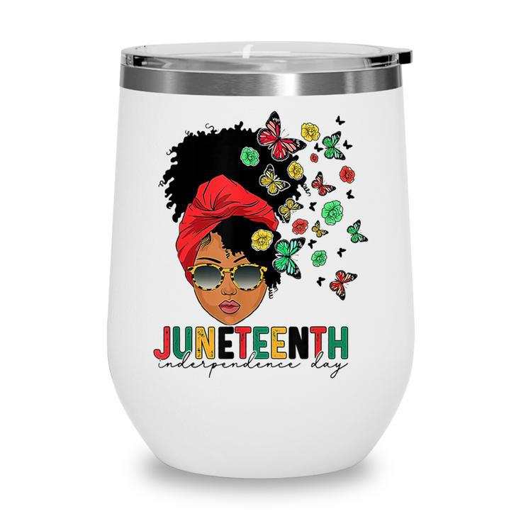 Junenth Is My Independence Day Black Queen And Butterfly  Wine Tumbler
