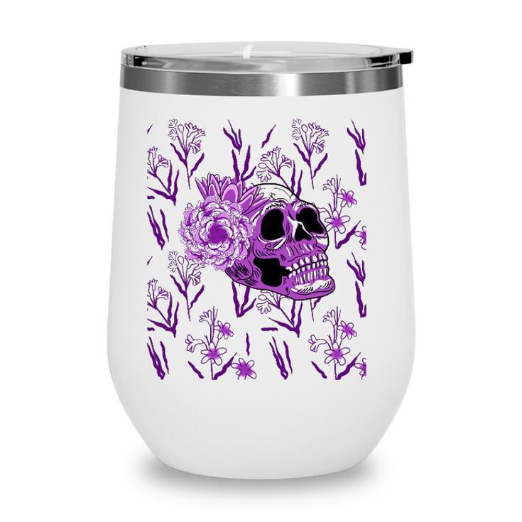 Purple Skull Flower Cool Floral Scary Halloween Gothic Theme Wine Tumbler
