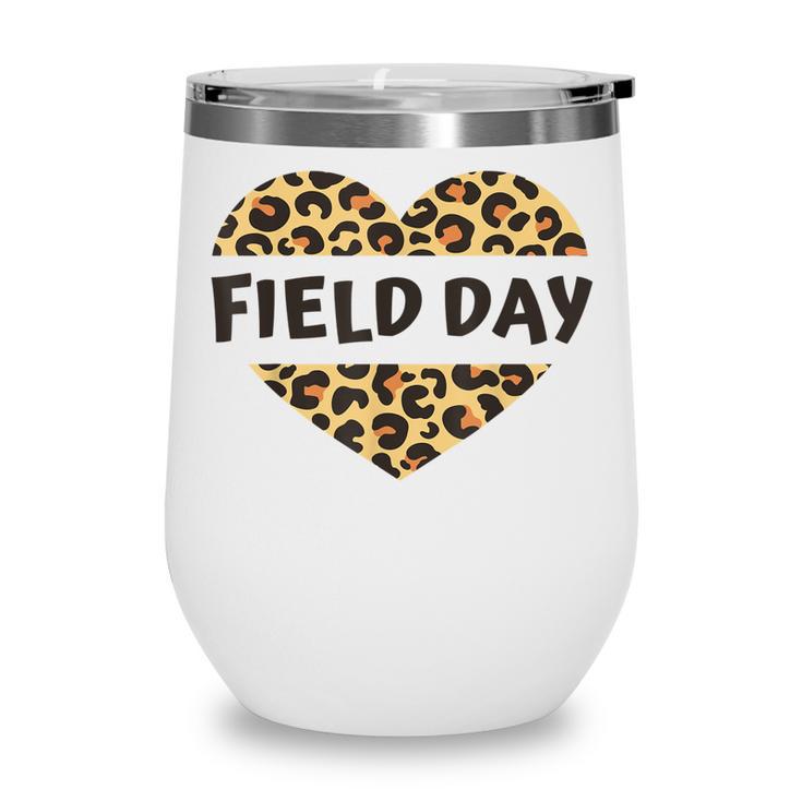 Teachers Field Day Leopard Heart Last Day Of School Kids Men  Wine Tumbler