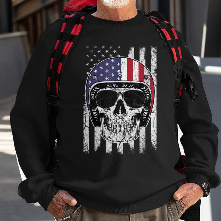 4Th Of July American Flag Skull MotorcycleMen Dad Sweatshirt Gifts for Old Men