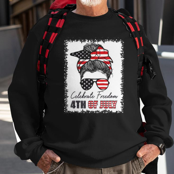 4Th Of July Women Celebrate Freedom Messy Bun American Flag Sweatshirt Gifts for Old Men