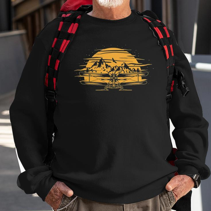 Airplane Aircraft Plane Propeller Mountains Sky Air Gift Sweatshirt Gifts for Old Men