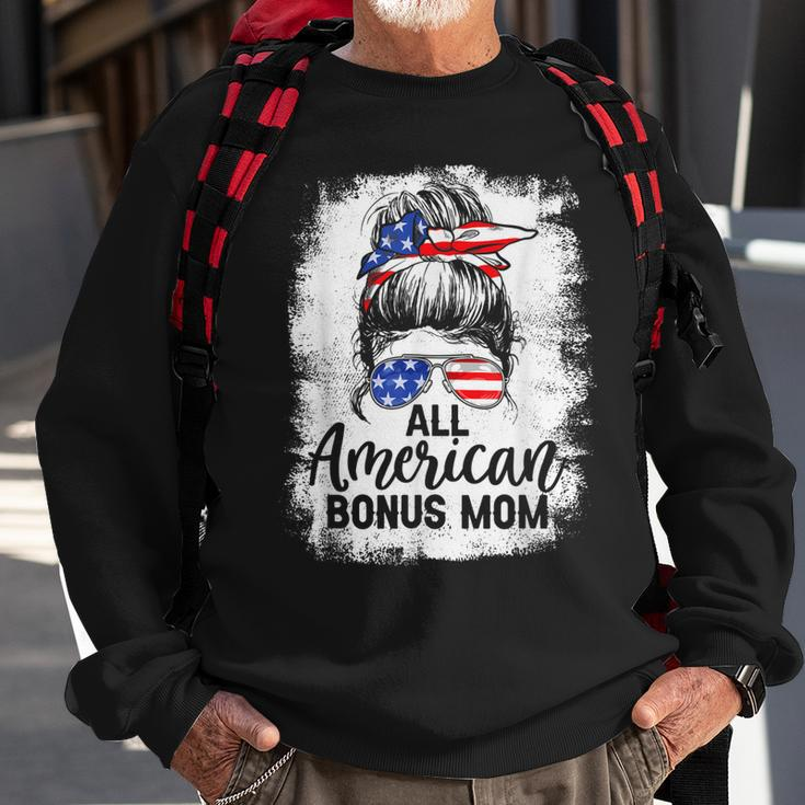 All American Bonus Mom 4Th Of July Messy Bun Proud Merica Sweatshirt Gifts for Old Men