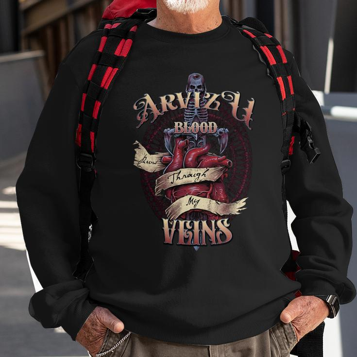 Arvizu Blood Runs Through My Veins Name Sweatshirt Gifts for Old Men