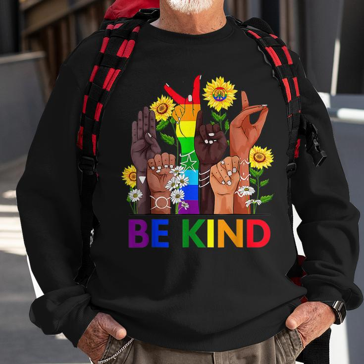 Be Kind Sign Language Hand Talking Lgbtq Flag Gay Pride Sweatshirt Gifts for Old Men