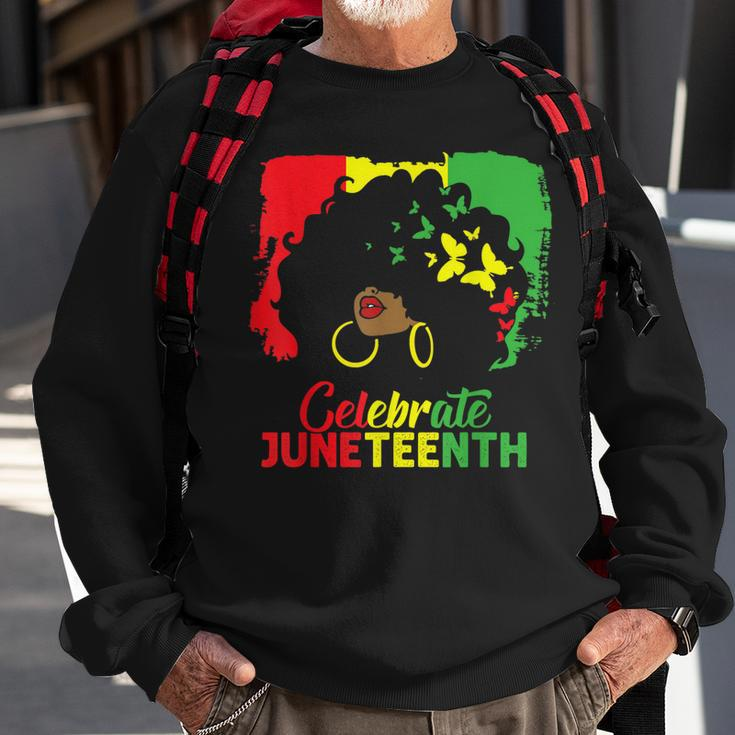 Black Women Messy Bun Juneteenth Celebrate Indepedence Day Sweatshirt Gifts for Old Men