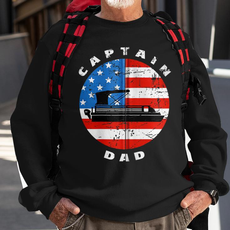 Captain Dad Pontoon Boat Retro Us Flag 4Th Of July Boating Zip Sweatshirt Gifts for Old Men