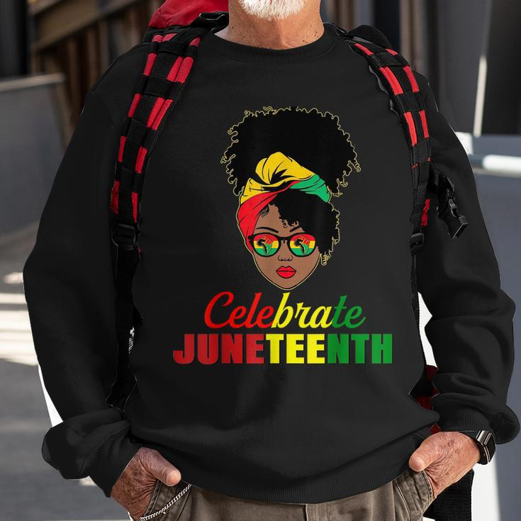 Celebrate Juneteenth Messy Bun Black Women Melanin Pride Sweatshirt Gifts for Old Men