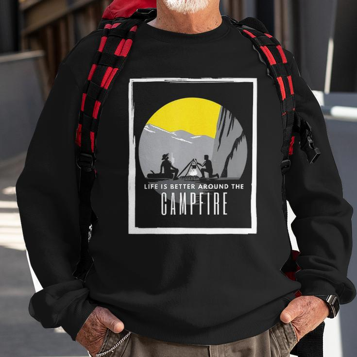 Dad And Son Outdoor Campfire On Mountain Summertime Sweatshirt Gifts for Old Men
