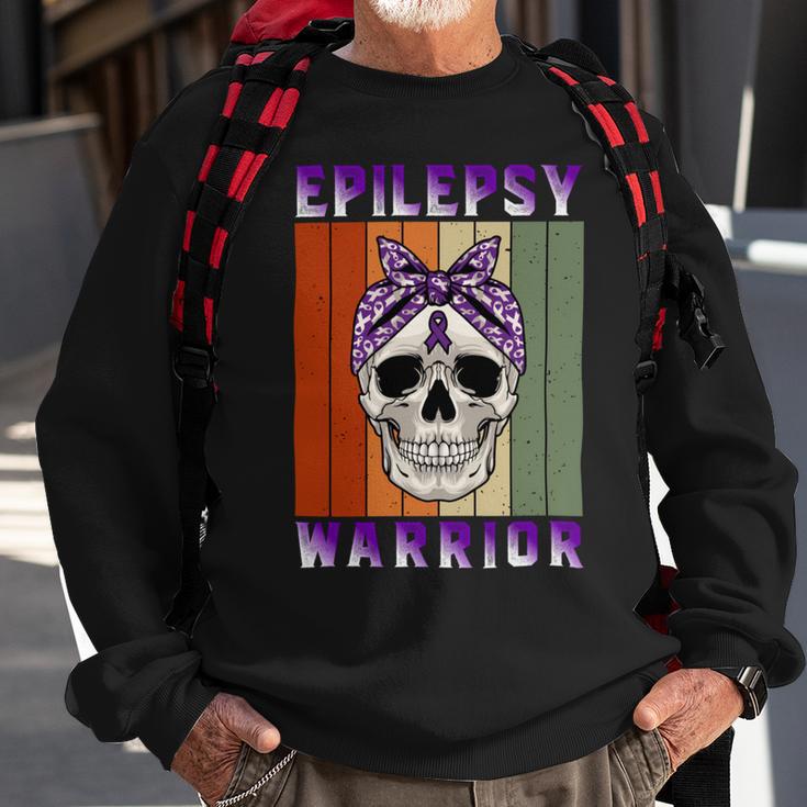 Epilepsy Warrior Skull Women Vintage Purple Ribbon Epilepsy Epilepsy Awareness Sweatshirt Gifts for Old Men