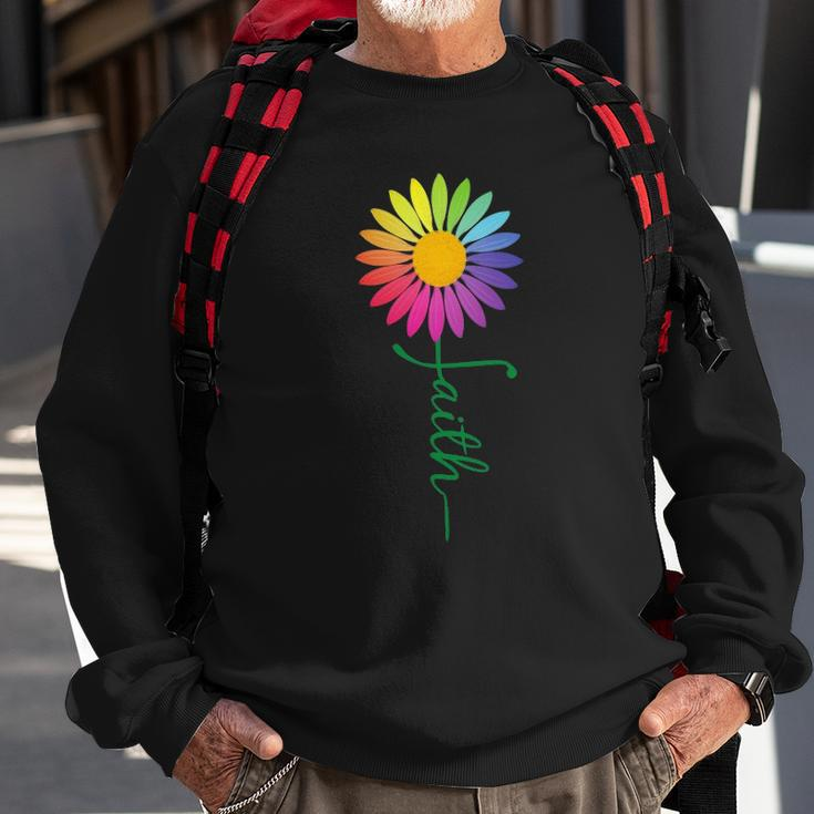 Faith Cross Flower Rainbow Christian Gift Sweatshirt Gifts for Old Men